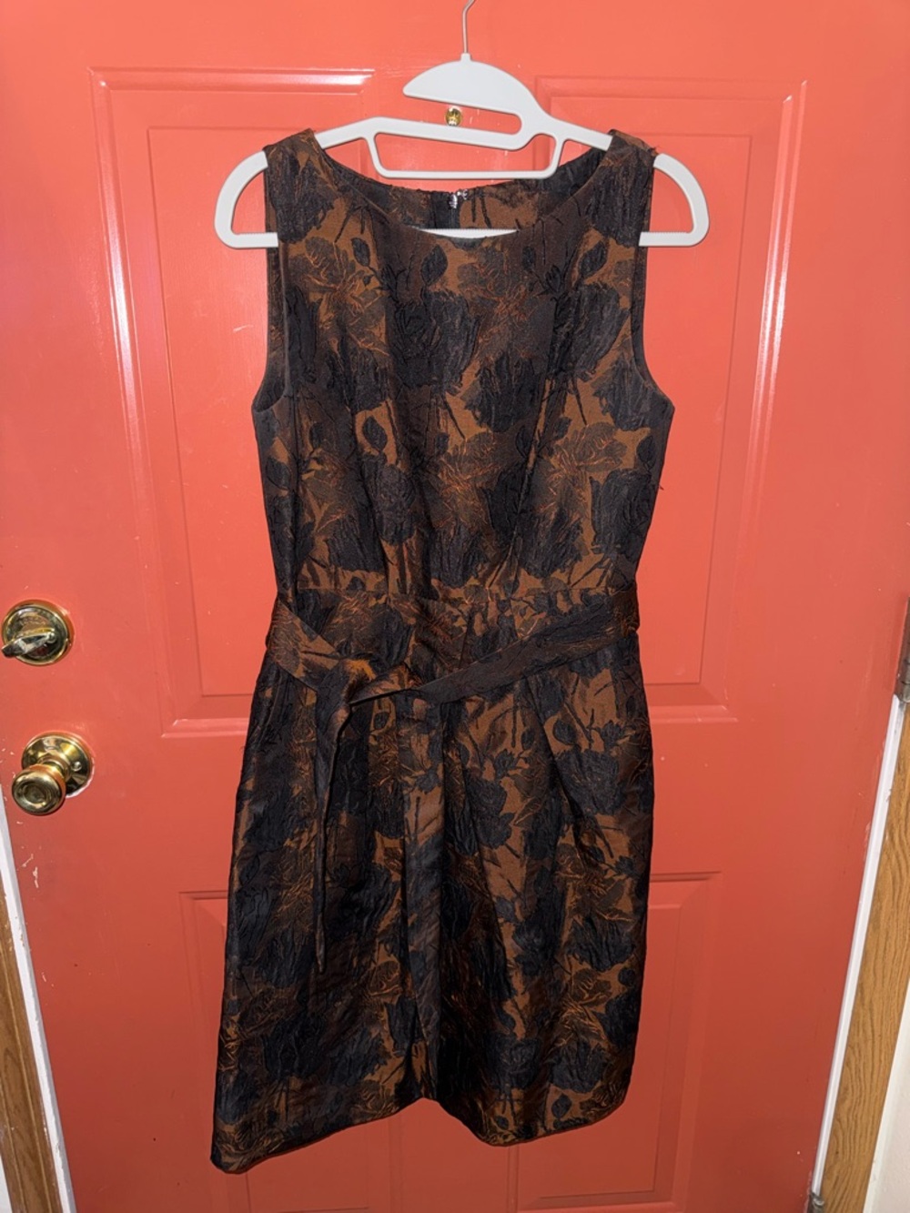 Talbots Black and Brown Floral Jacquard Sleeveless‎ Dress